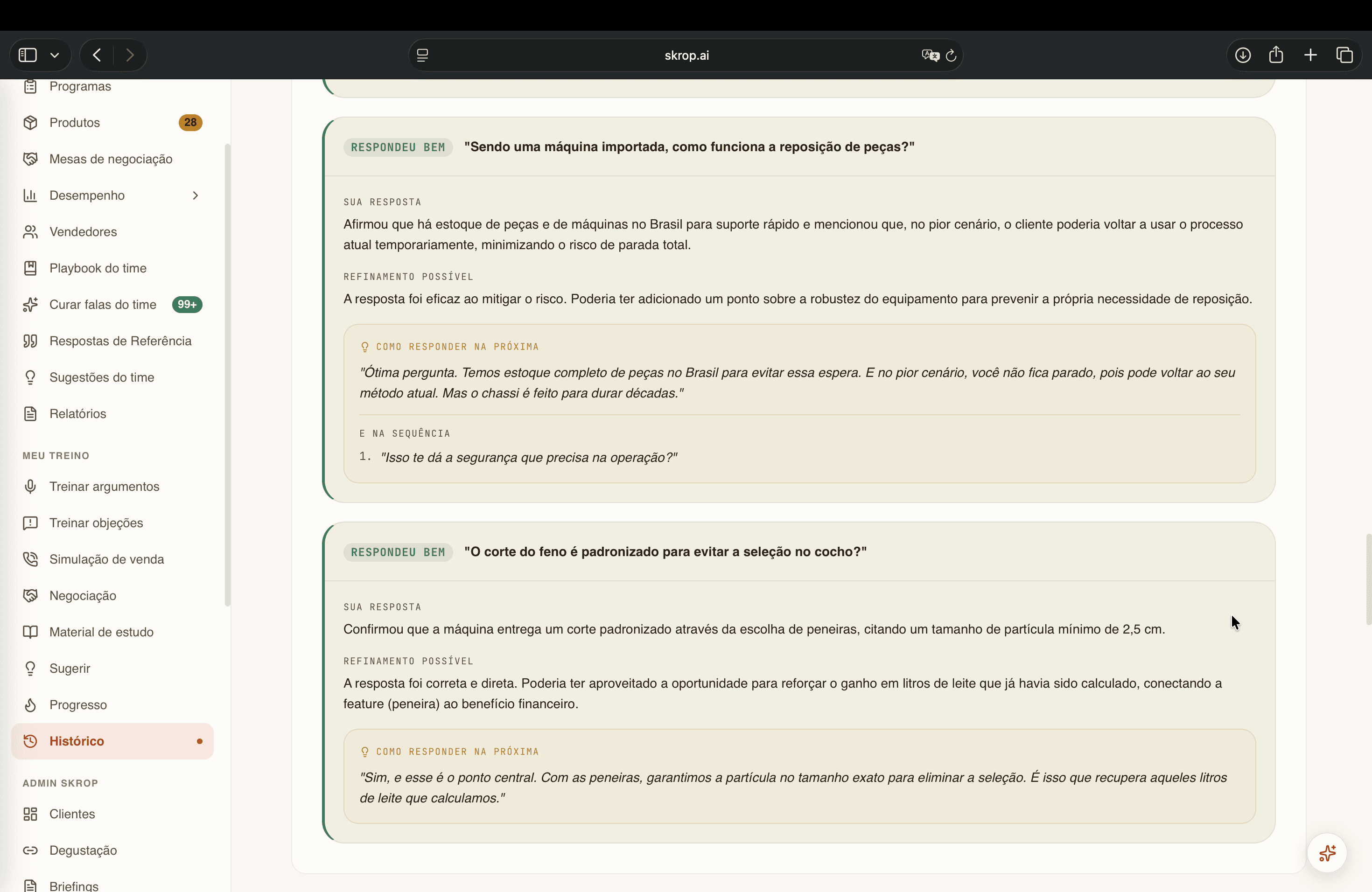 Análisis de las respuestas a las objeciones, con sugerencias de qué decir en la próxima conversación.